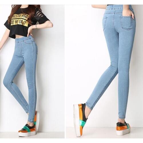 Mom High Waist Vintage Washed Denim Skinny Slim Pencil Pants Jeans For Women Elastic Stretch Trousers Female Big Plus Size