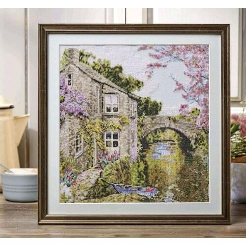 Riverside Villa-Spring Scenery Cross Stitch Kits Top Quality Embroidery Needlework 14CT Unprinted DIY Handmade Art Decor