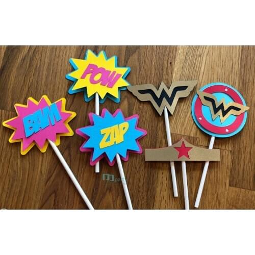 Die Cut WonderWoman Inspired Super Hero Logo Cupcake Toppers - superhero wonderwoman girl female comic birthday party decoratio
