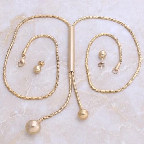 High Quality Fashion Jewelry Stainless Steel Long Round Ball Pendant Necklace & Earrings Set For Woman Jewels Store SE109001