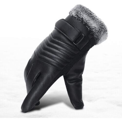 Winter Riding Leather Gloves Mens Plus Velvet Padded Ski Windproof Waterproof Touch Screen Warm Motorcycle Outdoor Sports