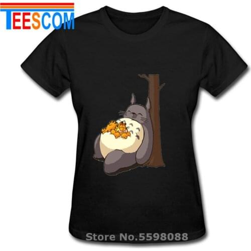 My Sleepy Neighbor Totoro And Cute Cat T-shirt Japan Anime My Neighbour Totoro short sleeves T Shirt women Kawaii Kitty Tshirt