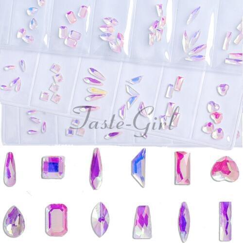 1 pack mixed shape Nail Glitter Rhinestones Flat Back 3D Geometric Acrylic Multislice Diamond Gems AB Colorful DIY Decor Charms