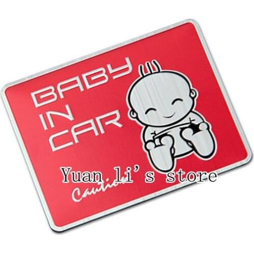 10 Pcs BABY IN CAR ALUMINIUM BADGE stick EMBLEM red 70*55mm Car Styling