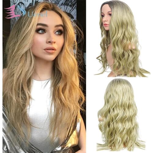 Uenel 100% High Quality Gold or Platinum Ombre Long Curly Synthetic Hair Extensions Wigs for Women 24Inch Free Shiping