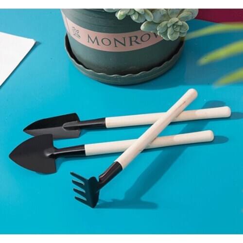 3pcs Miniature Planting Gardening Tool Set Includes Hand Trowel, Hand Rake with Non-Slip Wooden Handle