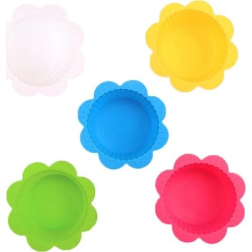 5pcs Muffin Cake Mold Silicone DIY Flower Shaped Egg Tart Molds Cupcake Cookies Fondant Non-Stick Cake Mold Baking Tool
