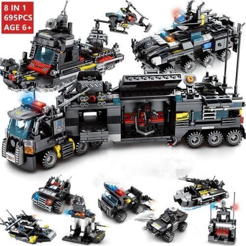 8IN1 City Police Station Building Blocks SWAT Team Truck Blocks Educational Boys Toy For Children
