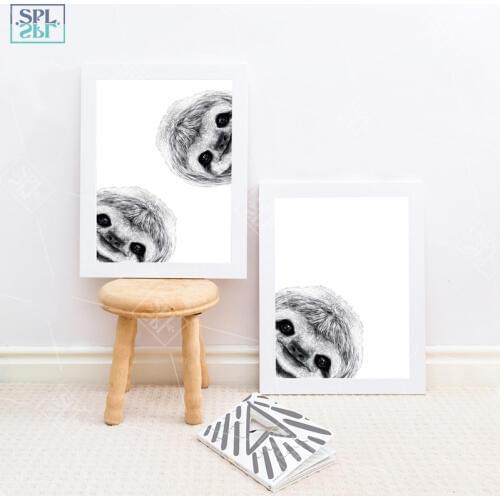 Abstract Black and White Wall Art Picture Nursery Baby Room Decor Posters Lovely Curious Animals Sloth Canvas Painting for Kids