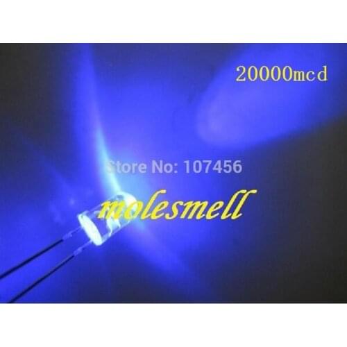 Free Shipping 1000pcs 5mm Ultra Bright Blue LED 5mm water clear round Blue led 20000mcd 5mm blue led