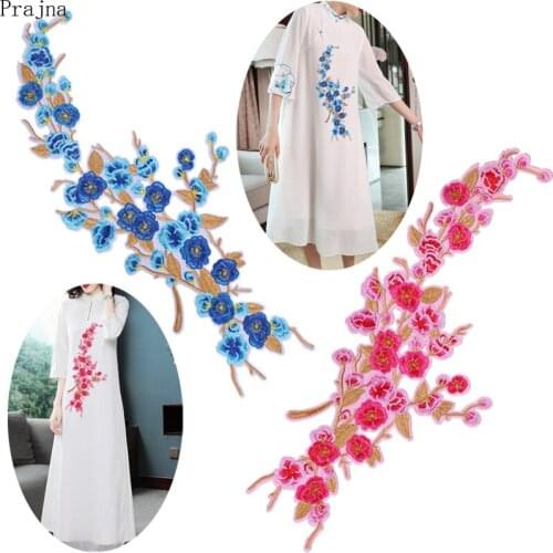 Prajna Large Embroidered Flower Patch Plum Blossom Sew on Embroidery Patches For Clothes Stripe Big Back Patch Applique Decor