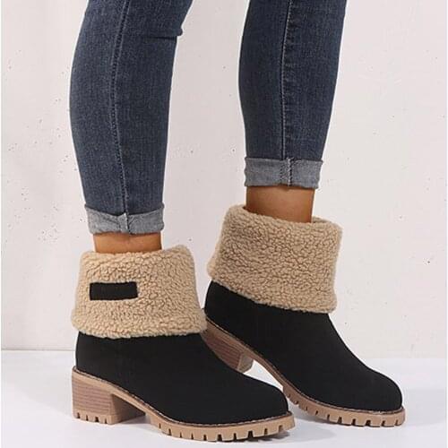 Boots Chunky Boots Women Winter Shoes Pu Leather Plush Ankle Boots Black Female Autumn Fashion Platform Booties
