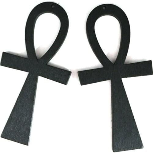 5pairs/lot Black Color Ankh Wooden Earrings