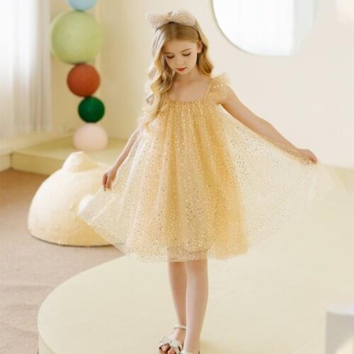 Kids Summer Tulle Dress for Girls 2021 Children Pink White Sequins Frock Toddler Girl Princess Dresss 2 to 10 Years Vestidos
