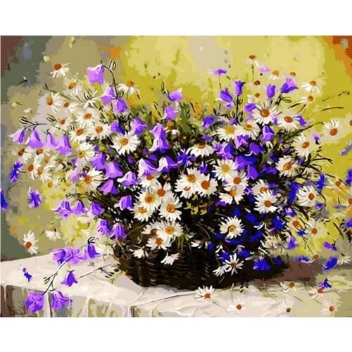 Painting By Numbers DIY Dropshipping 50x65cm Purple White Chrysanthemum Flower Handmade For Living Room Wall Decor Oil Painting
