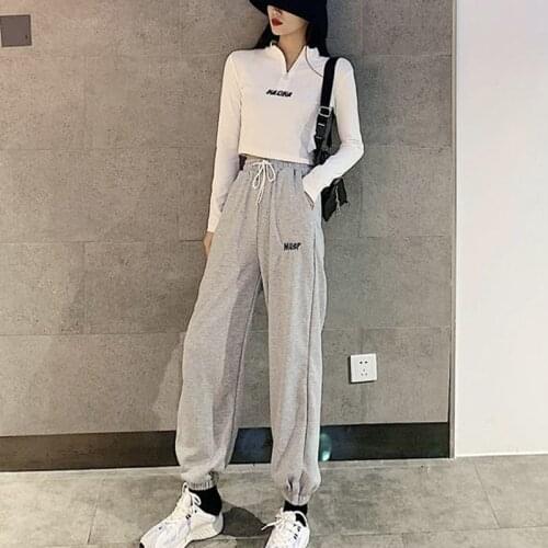 2 Piece Joggers Set Women Tracksuit 2020 Clothing Autumn Cropped Long Sleeve Sports Top High Waist Sweatpants Baggy Pants Suit
