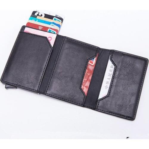 Vintage Antitheft Men Credit Card Holder Blocking Rfid Wallet Leather Unisex Security Information Aluminum Metal Purse fashion