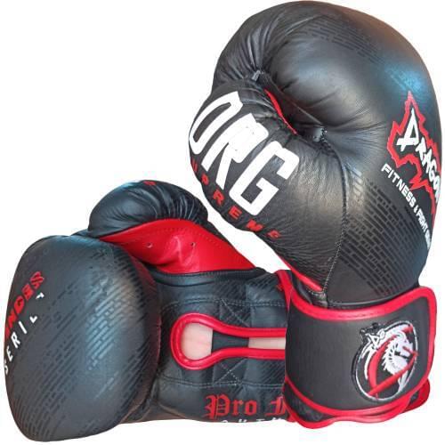 Dragon Supreme Leather Kick Boxing, Muay Thai and Boxing gloves Black 12 self