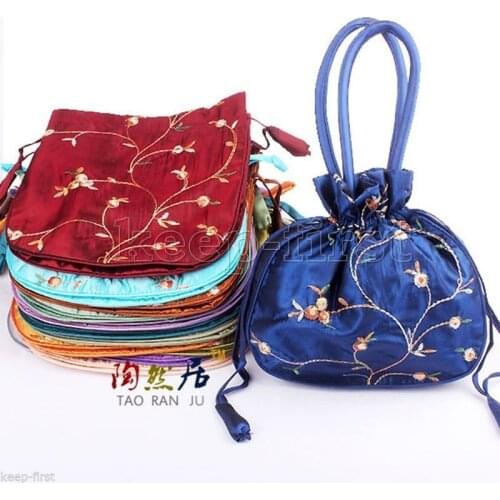 Pretty 5pcs Womens Chinese Embroider Flower Silk Jewelry Bag Handbag Purse
