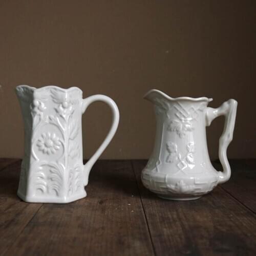 Cream White Ceramic Embossed Flower Sunflower Grape Leaf Cold Water Kettle Milk Pot