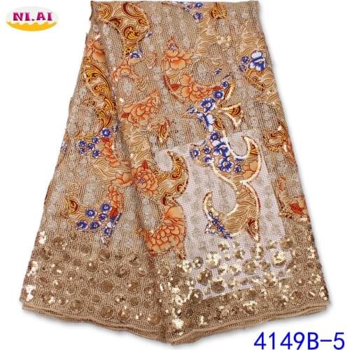Hot Sale Gold Sequins Wax Net Lace Ankara 2021 High Quality African Tulle Mesh Wedding Fabric For Dress NA4149B-3
