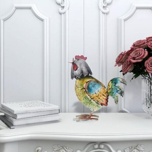 Metal Iron Rooster Figurine Sculpture Adorable Statue Ornaments with Detachable Tail