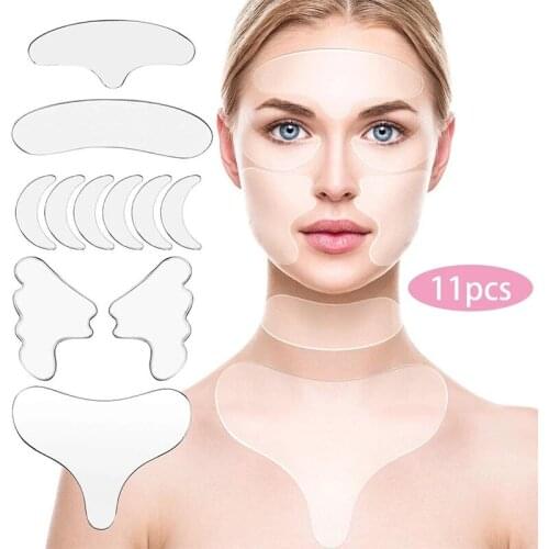 11pcs/Set Reusable Neck Women Silicone Moisturizing Skin Care Anti-Wrinkle Sticker Set Wrinkle Removal Face Lifting Patches