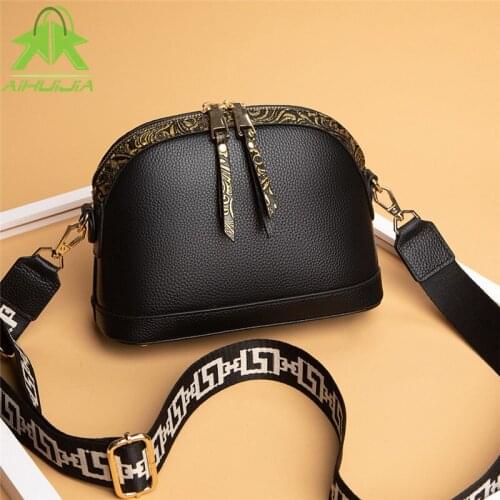Fashion Womens Genuine Leather Shell-shaped Shoulder Bags Luxury Design Messenger Bag 2021 New Solid Color Travel Women Handbag