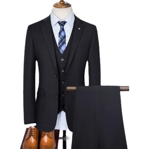 8XL (Jacket+Vest+Pants) Mens Wedding Suits Solid Color Lapel 2Button Business Suits Tuxedo 3 Pcs Coats Groom Terno Suits For Men