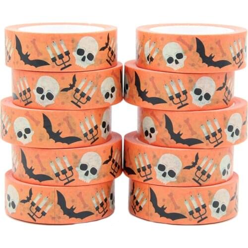 NEW 10pcs/Lot 15MM*10M Halloween Skeleton, Candle,Bats Washy Tape DIY Scrapbooking Paper Photo Album Adhesive Masking Tape