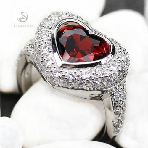 SHUNXUNZE wedding rings Jewelry for men and women Heart Love charm Pink Red Cubic Zirconia dropshipping Rhodium Plated R915 R916