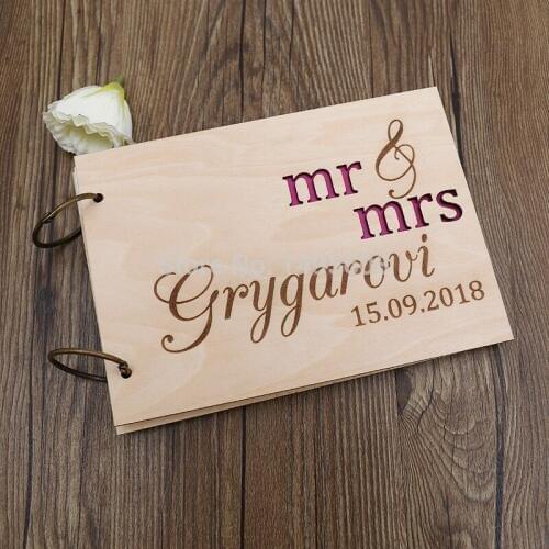 Personalized last name wedding Wooden Hearts Guest book Memory album engraved Mr Mrs Alternative guestbook wedding party favors