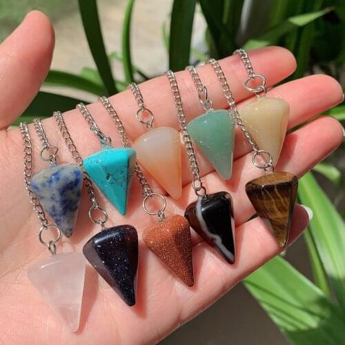 Natural Stone Pendants Pink Quartz Agates Tiger Eye Black Obsidian Pendulum Healing Crystal Pendant Amulet Divination Dowsing