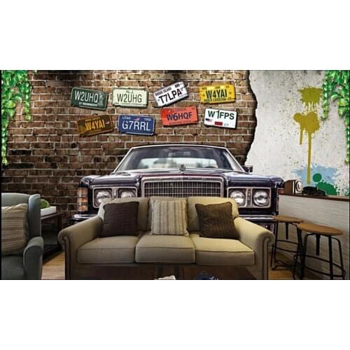 Custom photo wallpaper 3d mural wallpaper for walls 3 d Retro retro car wall brick bar restaurant background wall papers decor