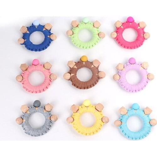 Colorful Wooden Ring Teether BPA Free Food Grade Silicone Teething Teethers Nursing Toy Chewing Toy Shower Gifts Baby Stuff