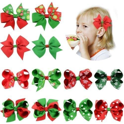 12pcs Christmas Hair Bows With Clip Girl Gift Birthday Party Decoration For Kids Christmas Festival Supply Xmas Hair Accessories