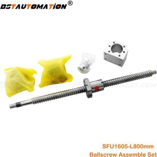 SFU1605 Rolled Ballscrew 800mm + SFU1605 Ball nut housing+ BK12 BF12 Support Block + 6.35mm to 10mm Coupler for CNC
