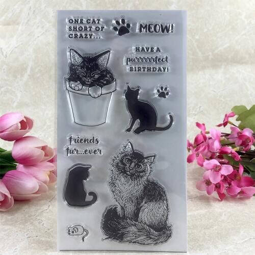 YLCS098 Cat Silicone Clear Stamps For Scrapbooking DIY Paper Album Cards Decoration Embossing Folder Craft Rubber Stamp 11*20cm