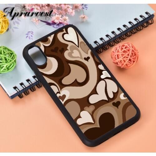 Aprarvest Brown hearts pattern Silicone Rubber Phone Case Cover For iPhone 6 6S 7 8 PLUS X XS XR 11 12 MINI PRO MAX