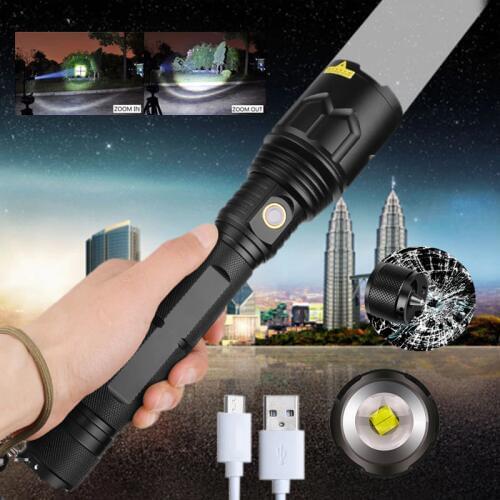 Tactical Flashlight 5 Modes USB LED Flashlight Rechargeable P70 LED Focus Zoom Flashlight Hunting Lamp