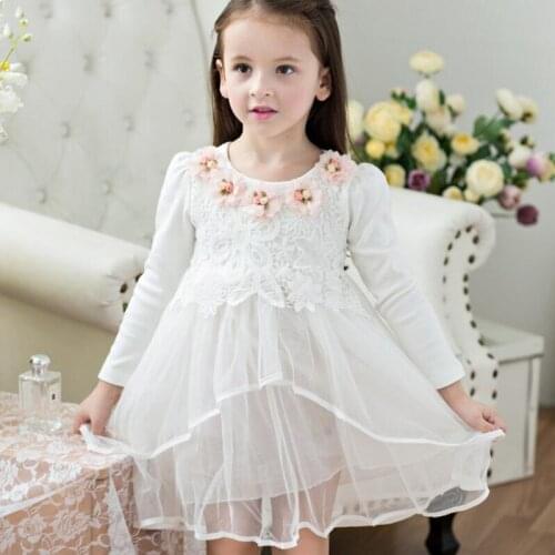 Spring Girls Princess Dresses Kids Lace Flower Party Costume Children Cotton Lining Petal Layered Wedding Clothing