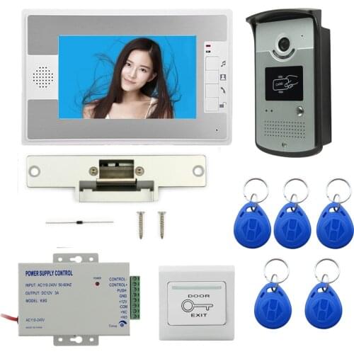 7" Lcd Video door phone intercom system RFID door access control kit outdoor camera Electric Strike Lock