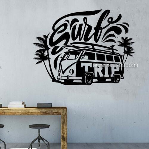 Surf Trip Vinyl Wall Decal Art Hippie Car Surfing Relax Stickers Mural Home Wall Decoration Bus Wall Sticker Wallpapers LC1589