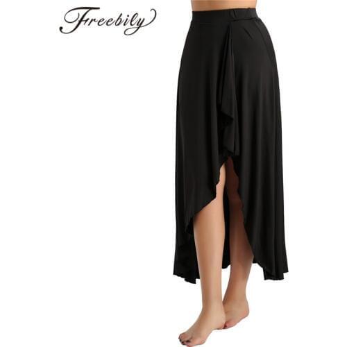 Ballet Maxi Skirt Women Asymmetric Elastic Waist Ballet Dance Gymnastics Skirt Adult Performance Costume Lyrical Dance Skirts