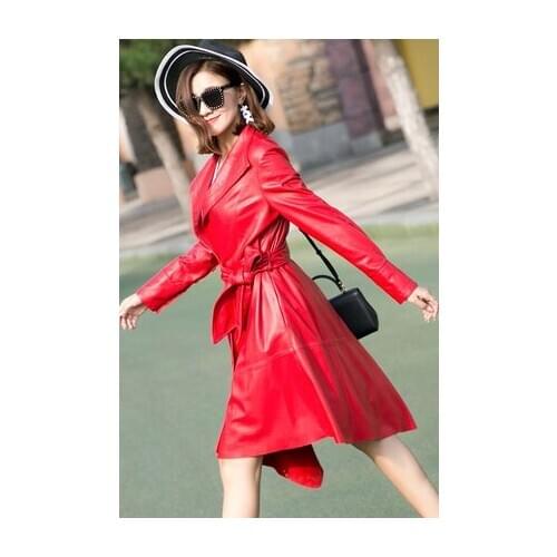 2020 100% Real Sheepskin Coat Female Genuine Leather Jacket long Belt Coats For Women Outerwear jaqueta de couro LX2009