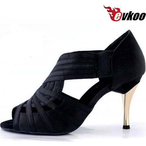 Evkoodance Comfortable Ladies Latin Shoes 8.5 cm High Heel Black Khaki Color Ballroom Latin Dancing Shoes For Women Evkoo-147