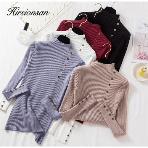 Hirsionsan Basic Sweater Women 2020 New Korean Elegant Skinny Autumn Tops Soft Casual Knitted Lady Pullovers Sweaters Pink White