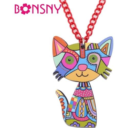 Bonsny Acrylic Cat Necklace Pendant Chain Collar Choker Pendant Animal Fashion Jewelry For Women Girs 2016 News Accessories