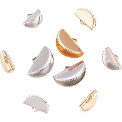 120pcs/box Iron Half Round Cove Ribbon Cord End Cap Foldover Clasps Mixed Color 7.4x7.3x2.5cm