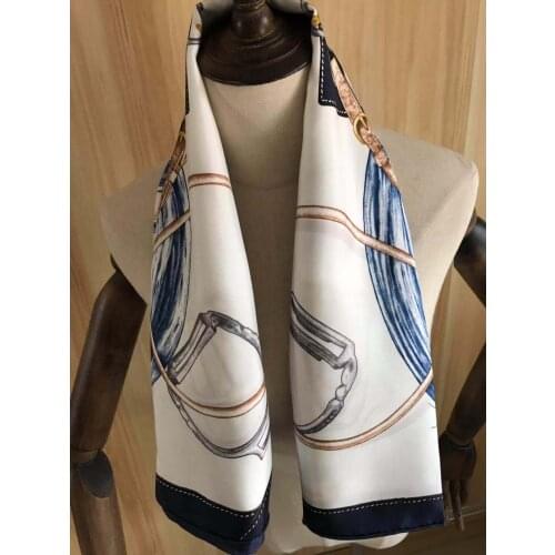 2021 new arrival winter autumn classic chain 100% pure silk scarf twill hand made roll 90*90 cm shawl wrap for women lady